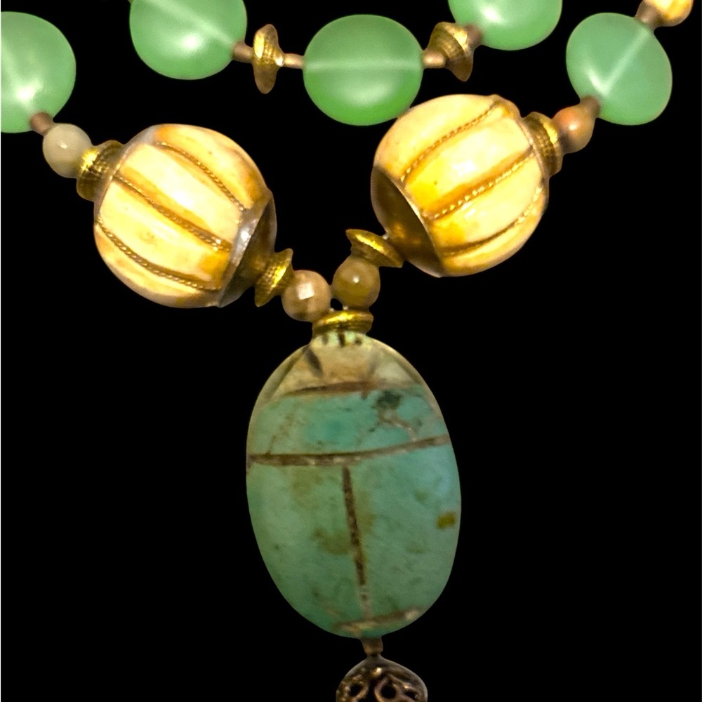 Artisan Green and Gold Beaded Necklace - Picture 3 of 8